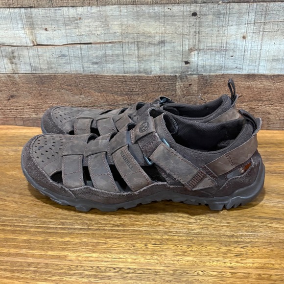 Merrell Telluride Wrap Mens 13 Clay Brown Leather Fisherman Hiking Sandals - Picture 6 of 11